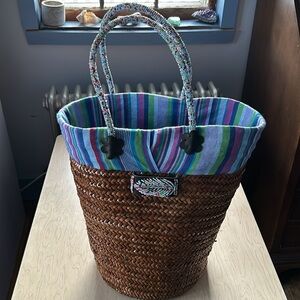 Beaded and Madras Adorned Shopping Basket